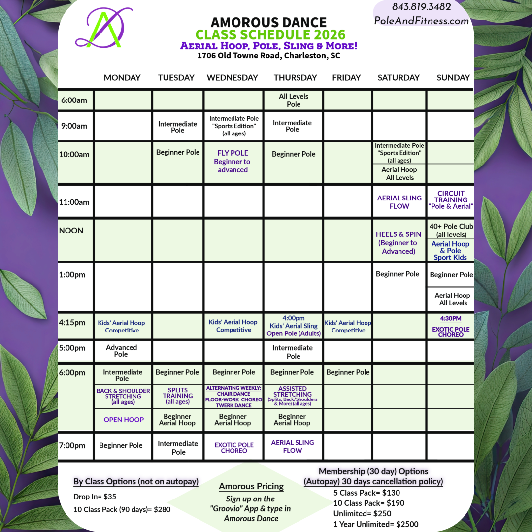 2024 Schedule for Amorous Dance Pole and Fitness Studio
