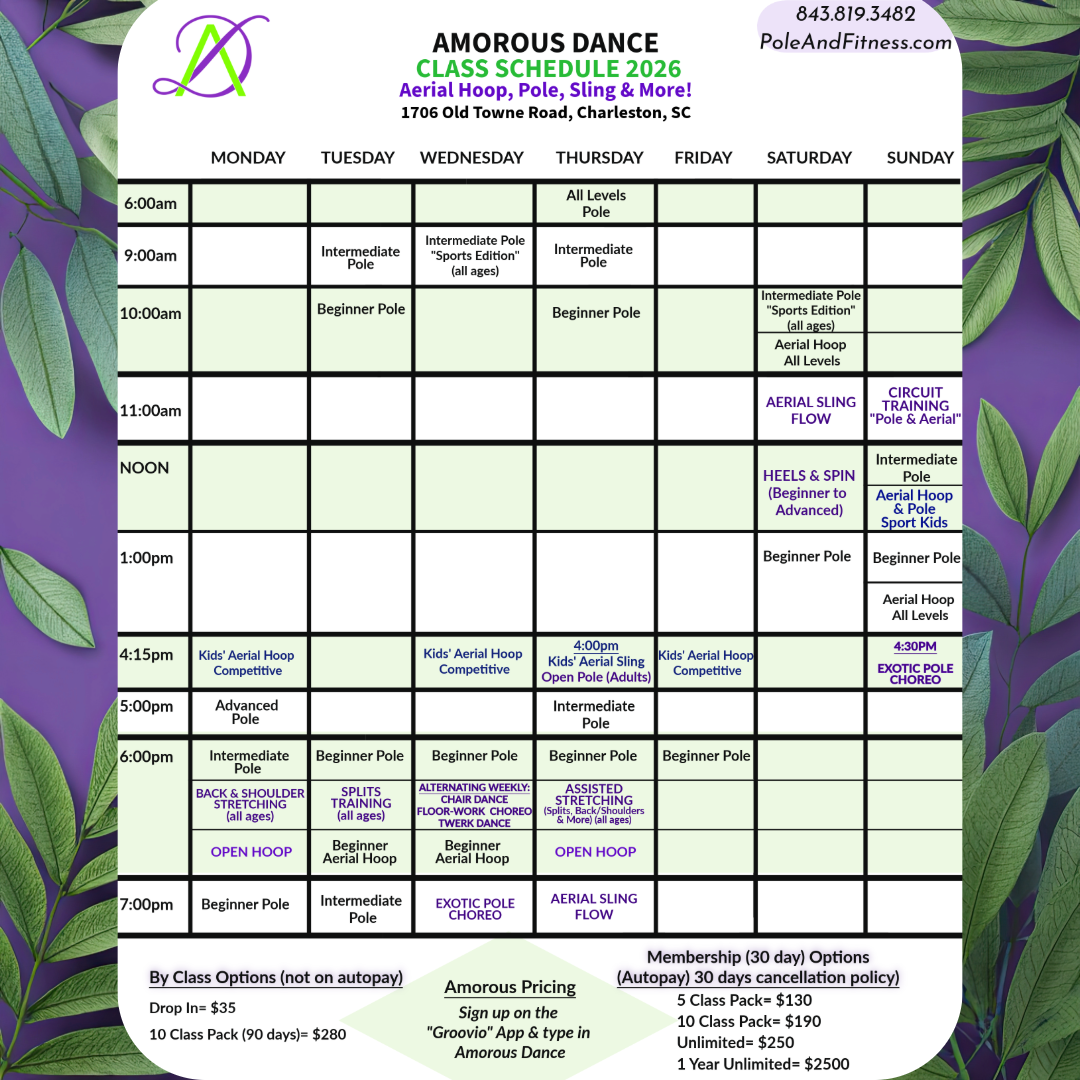 2024 Schedule for Amorous Dance Pole and Fitness Studio