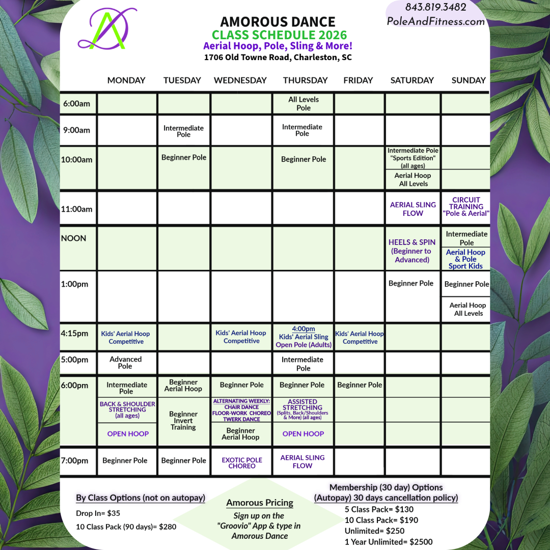 2024 Schedule for Amorous Dance Pole and Fitness Studio